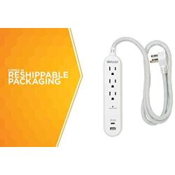 Woods 41026, 250 Joules Protection 3-Outlet 250J Surge Protector with 4 Braided Fabric Cord, 3.9A USB-A & USB-C Charger, White, (1) USB-A & (1) USB-C