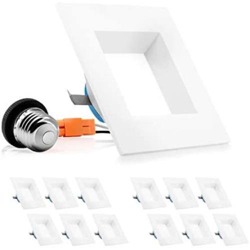 PARMIDA 4 inch Dimmable LED Square Recessed Retrofit Lighting, Easy Downlight Installation, 9W (65W Eqv.), 600lm, Ceiling Can Lights, Energy Star & UL-Listed, 5 Year Warranty, 5000K - 12 Pack