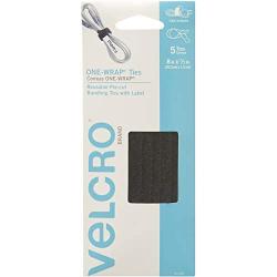 VELCRO Brand ONE-WRAP Bundling Strap – Reusable Fasteners for Keeping Cords and Cables Tidy - 8'' x 1/2'', 5 Ties, Black