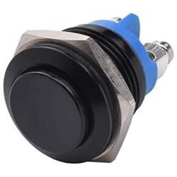 APIELE 16mm Momentary Push Button Switch High Round Cap Waterproof Aluminum Shell High Flush Screw Terminals 250V AC 5A 12V 36V DC 2A 1NO SPST （ Black)）