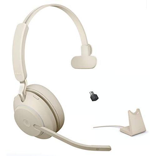 Jabra Evolve2 65 Wireless Headset USB-C Mono MS w/Stand, Bluetooth Dongle, Compatible with Zoom, Webex, Skype, Smartphones, Tablets, PC/MAC, 26599-899-888, Global Teck Gold Support Plan Included