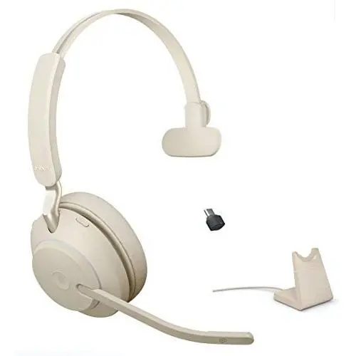 Jabra Evolve2 65 Wireless Headset USB-C Mono MS w/Stand, Bluetooth Dongle, Compatible with Zoom, Webex, Skype, Smartphones, Tablets, PC/MAC, 26599-899-888, Global Teck Gold Support Plan Included