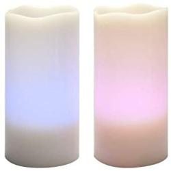 Battery Operated Color Changing Flameless Candles with Remote Timer Real Wax Realistic Flicker Flickering Electric Electronic Multicolor LED Pillars Lights for Home Wedding Christmas Decorations 2 PCS