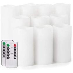 Flameless Candles,Salipt LED Flickering Candles Set of 10 (H 4'' 5'' 6'' 7'' xD 2.2'') Waterproof Flameless Candles, Resin Plastic, Indoor Outdoor Use,White