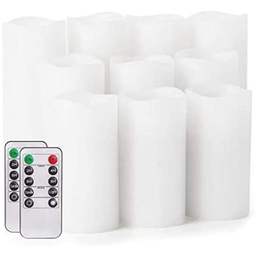 Flameless Candles,Salipt LED Flickering Candles Set of 10 (H 4'' 5'' 6'' 7'' xD 2.2'') Waterproof Flameless Candles, Resin Plastic, Indoor Outdoor Use,White