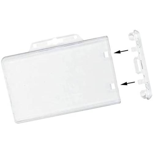Heavy Duty Horizontal Locking Badge Holder - Crystal Clear Hard Plastic Case for Photo I.D. Badges or Proximity Cards by Specialist ID