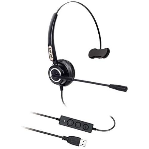 Call Center Noise Cancelling Corded Monaural Headset Headphone with Mic Microphone with USB Plug for Computer and Laptop, Volume Control and Mute Switch