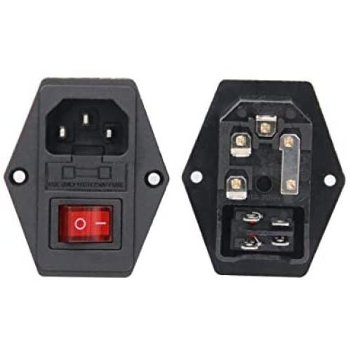 2 Pcs 3 Pin IEC320 C14 Inlet Module Plug 5A Fuse Switch Male Power Socket 10A 250V for Lab Equipment Medical Devices