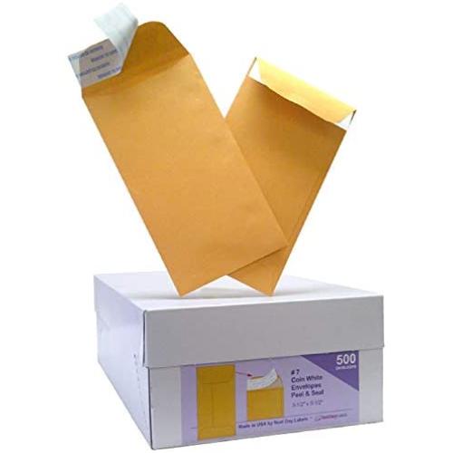 # 7 Coin Brown Kraft Envelopes, Peel & Seal, for Small Parts, Cash, Box of 500
