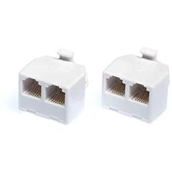 Duplex Jack Phone Wall Adapter - 2 Pack, White - 2-Way Phone Splitter (2 Lines) Wall Jack Phone RJ11 Adapter