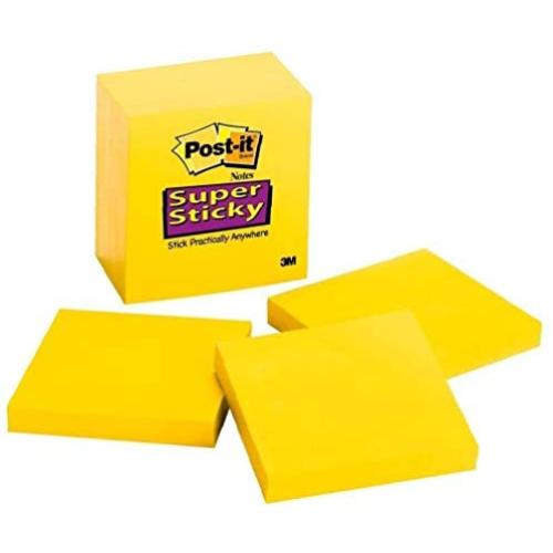 Super Sticky Notes, 3x3 in, 5 Pads, 2X The Sticking Power, Electric Yellow, Recyclable - New