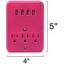 Aduro Surge Protector 3 Outlets Power Strip Station with USB (4 Ports 4.8A) Wall Mount Multiple Outlet Splitter Extender Adapter with Phone Shelf Stand ETL Listed, Pink
