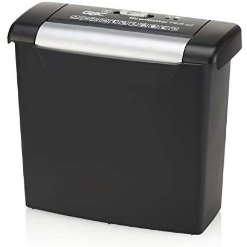 GBC ShredMaster Basic Home Shredder, PS06-02, Strip-Cut, 6 Sheets (1757402),Side Facing, 11.3'' x 6.1'' x 12.6''