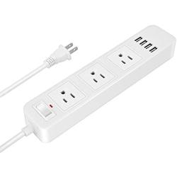 2 Prong Power Strip Surge Protector with 3 Outlets and 4 USB Charging Ports 6.6 Ft Long Extension Cord for Smartphone Tablets Home Office White