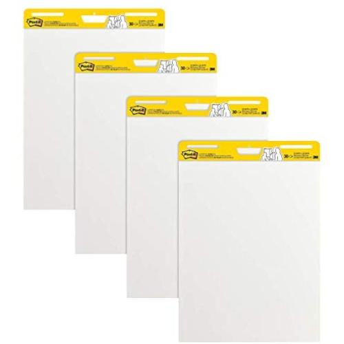 Post-it Super Sticky Easel Pad, 25 x 30 Inches, 30 Sheets/Pad, 4 Pads, Large White Premium Self Stick Flip Chart Paper, Super Sticking Power (559-4)