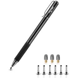 Digiroot Universal Stylus,[2-in-1] Disc Stylus Pen Touch Screen Pens for All Touch Screens Cell phones, iPad, Tablets, Laptops with 9 Replacement Tips(6 Discs, 3 Fiber Tips Included) - (Black)