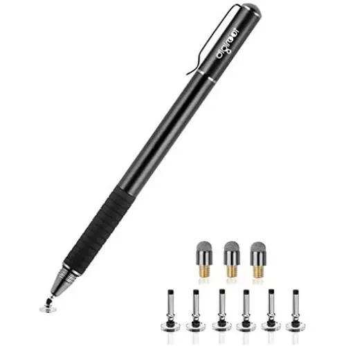 Digiroot Universal Stylus,[2-in-1] Disc Stylus Pen Touch Screen Pens for All Touch Screens Cell phones, iPad, Tablets, Laptops with 9 Replacement Tips(6 Discs, 3 Fiber Tips Included) - (Black)