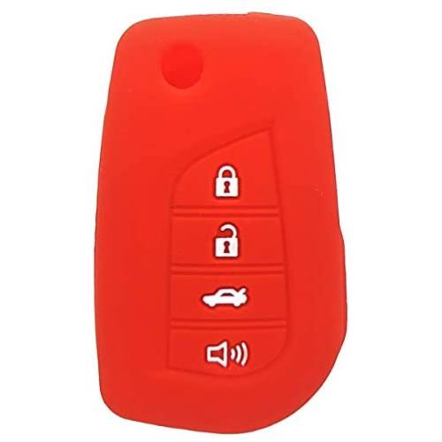WERFDSR Sillicone key fob Skin key Cover Keyless Entry Remote Case Protector Shell for Toyota Camry 4-Runner RAV4 Highlander Corolla Yaris 4 button smart remote red
