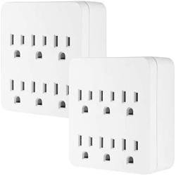 GE Pro 6-Outlet Surge Protector, 2 Pack, 3-Prong Wall Adapter, Charging Station, 1020 Joules Protection Rating, Automatic Shutdown, Sleek Design, White, 50051