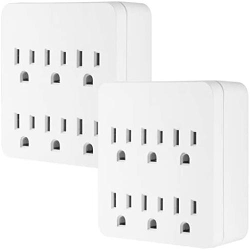 GE Pro 6-Outlet Surge Protector, 2 Pack, 3-Prong Wall Adapter, Charging Station, 1020 Joules Protection Rating, Automatic Shutdown, Sleek Design, White, 50051