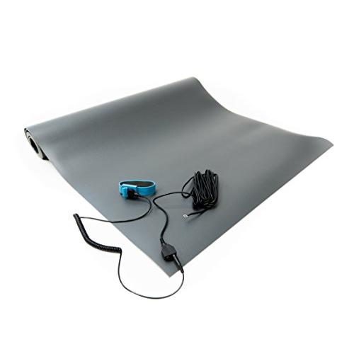 Bertech ESD Three Layer Vinyl Mat Kit (Made in USA), 2 Feet Wide x 3 Feet Long x 0.094 Inches Thick, Gray, Includes a Wrist Strap and Grounding Cord, RoHS and REACH Compliant