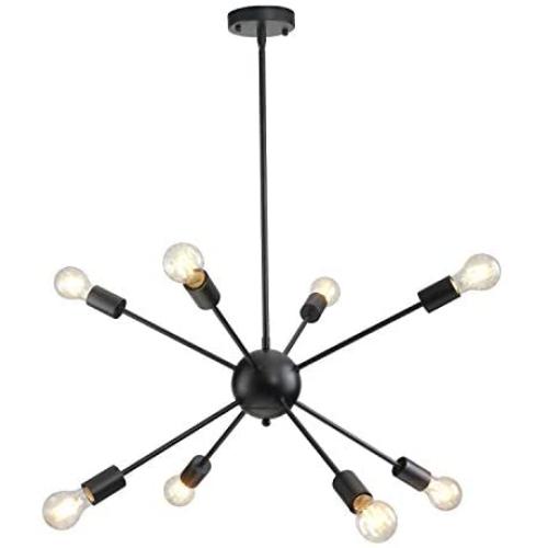 Sputnik Chandelier,8 Lights Modern Chandelier Pendant Lighting Industrial Vintage Hanging Dining Room Light for Kitchen (Black)