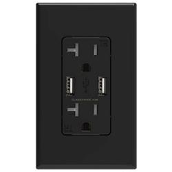 ELEGRP USB Charger Wall Outlet, Dual High Speed 4.0 Amp USB Ports with Smart Chip, 20 Amp Duplex Tamper Resistant Receptacle Plug NEMA 5-20R, Wall Plate Included, UL Listed (1 Pack, Glossy Black)