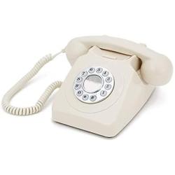 GPO 746 Push-Button 1970S-Style Retro landline Phone - Curly Cord Authentic Bell Ring - Ivory