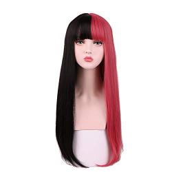 SinRain Half Black Half Rose Pink Fashion Wig For Women Girls (Black/Rose Pink)