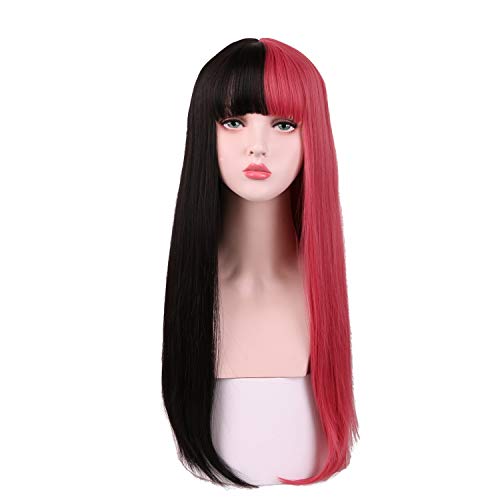 SinRain Half Black Half Rose Pink Fashion Wig For Women Girls (Black/Rose Pink) SinRain Half Black Half Rose Pink Fashion Wig For Women Girls (Black/Rose Pink)