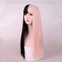 SinRain Half Black Half Pink Long Straight Fashion Halloween Party Wig For Women Girls (Black/Pink -Long)