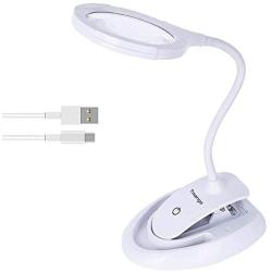 TMANGO 5X 10x Desktop Magnifier with LED Light, Bendable Gooseneck with Stand & Clamp, Rechargeable Magnifying Glass and Brightness Adjustable for Hobby, Craft, Reading, Model Building, Soldering