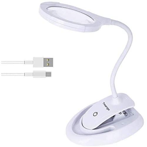 TMANGO 5X 10x Desktop Magnifier with LED Light, Bendable Gooseneck with Stand & Clamp, Rechargeable Magnifying Glass and Brightness Adjustable for Hobby, Craft, Reading, Model Building, Soldering
