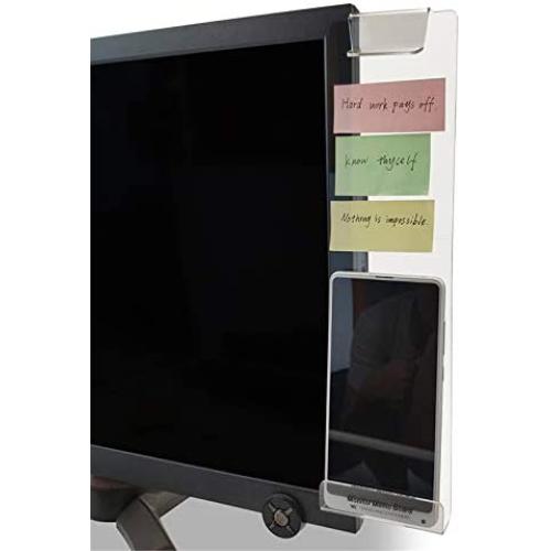 MINSA Fashion Multifunction Utility Acrylic Transparent Computer Monitors Side Panel/Memo Pads/Message Boards/Sticky Boards for Computer Screen, 1 Set (Left & Right) (Phone Holder)