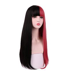 SinRain Half Black Half Rose Pink Fashion Wig For Women Girls (Black/Rose Pink)