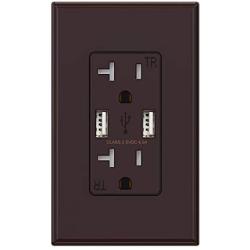 (1 Pack, Glossy Brown) ELEGRP USB Outlet Wall Charger, Dual High Speed 4.0 Amp USB Ports with Smart Chip, 20 Amp Duplex Tamper Resistant Receptacle Plug NEMA 5-20R, Wall Plate Included, UL Listed