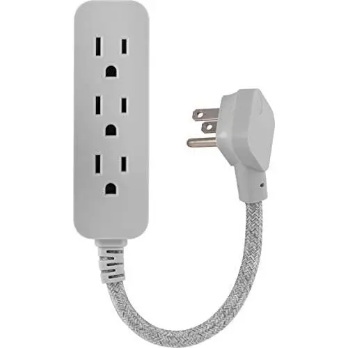 GE, Heather Gray, Designer 1 Ft Power Strip with 6 Inch Braided Extension Cord, 3 Grounded Outlets, Flat Plug, 53199 GE, Heather Gray, Designer 1 Ft Power Strip with 6 Inch Braided Extension Cord, 3 Grounded Outlets, Flat Plug, 53199
