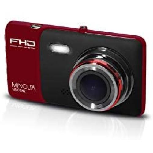 Minolta MNCD42 Full HD 1080P Wide Angle Car Dashboard Camera with G-Sensor, HDR, Loop Recording & 4'' LCD Screen, Red