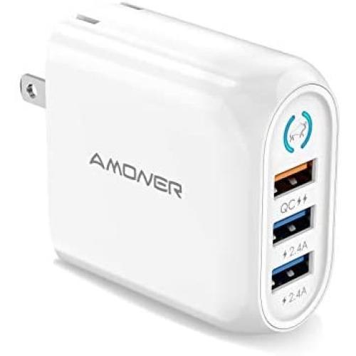 iPhone Charger, 1Pack Amoner USB Wall Charger 36W 3-Port USB Foldable Plug Wall Charger Block Compatible with iPhone 12/12mini/12Pro/12ProMax/11/11Pro/SE/XR/XS/X/8, iPad Pro, Galaxy S20/S10/Note 20