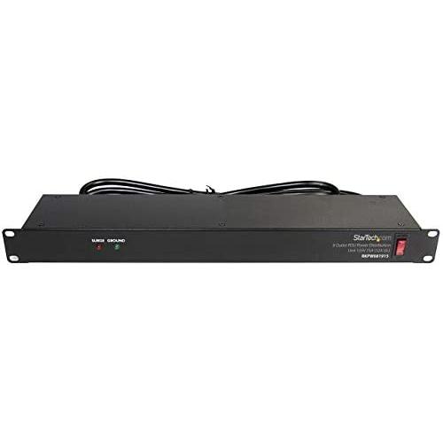 StarTech.com 8 Outlet Horizontal 1U Rack Mount PDU Power Strip for Network Server Racks - Surge Protection - 120V/15A - with 6 Ft Power Cord (RKPW081915), Black