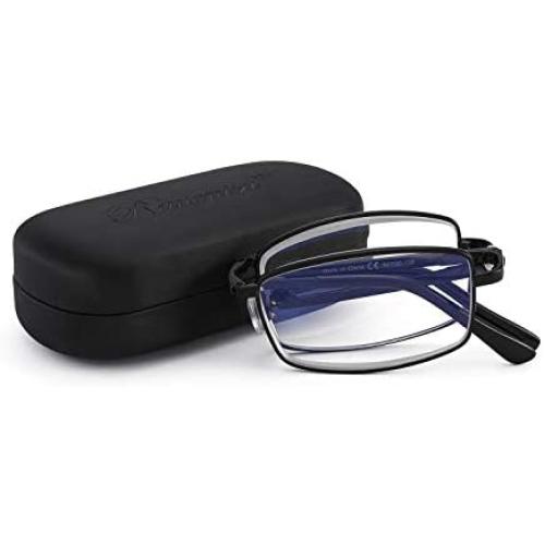 Blue Light Blocking Glasses Compact Folding Reading Glasses with Flexible Hinge for Men and Woman (2.5, Black)