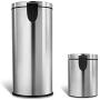 NINESTARS CB-SOT-30-1/5-1 Step-on Trash Can Combo Set, 8 Gal 30L & 1.2 Gal 5L, Stainless Steel Base (Round, Stainless Steel Lid)