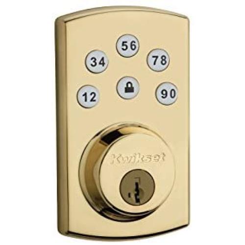Kwikset 907 Powerbolt 2.0 Electronic Deadbolt featuring SmartKey in Polished Brass