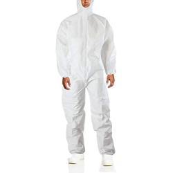 AMZ Disposable Overalls. Pack of 5 White Adult Overalls X-Large Size. Laminated Non-Woven Fabric Apparel with Attached Hood, Zipper Front Entry, Elastic Wrists, Elastic Ankles. Unisex Poly Clothing.