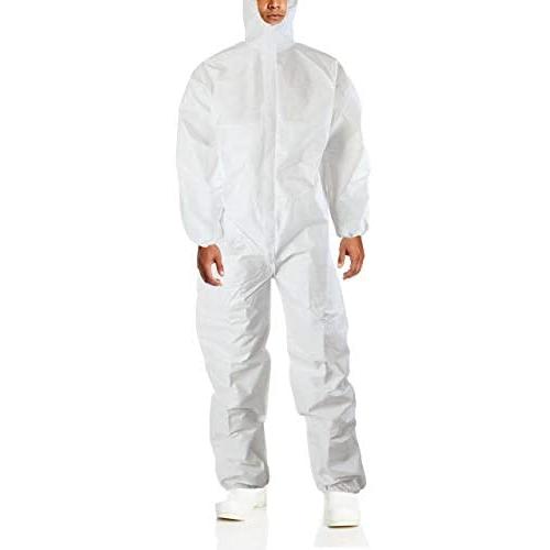 AMZ Disposable Overalls. Pack of 5 White Adult Overalls X-Large Size. Laminated Non-Woven Fabric Apparel with Attached Hood, Zipper Front Entry, Elastic Wrists, Elastic Ankles. Unisex Poly Clothing.