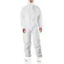 AMZ Disposable Overalls. Pack of 5 White Adult Overalls X-Large Size. Laminated Non-Woven Fabric Apparel with Attached Hood, Zipper Front Entry, Elastic Wrists, Elastic Ankles. Unisex Poly Clothing.