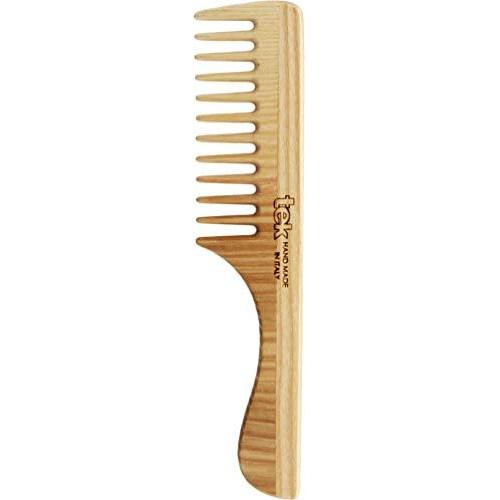 TEK Hair Comb in ash Wood with Wide Teeth and Handle - Handmade in Italy