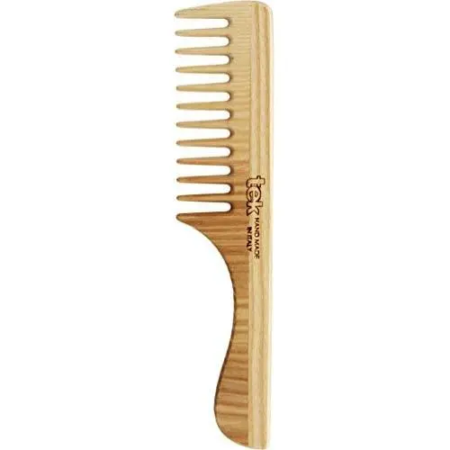 TEK Hair Comb in ash Wood with Wide Teeth and Handle - Handmade in Italy