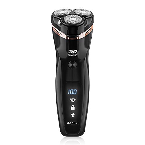 donlix Electric Shaver for Men Rotary Razor Shavers Razors Mens Machine Head Shaving Waterproof Wet Dry Trimmer Blades Rechargeable Battery Cordless Beard Trimmer Champagne