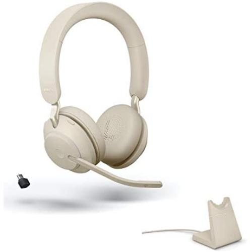 Jabra Evolve2 65 Wireless Headset USB-C Stereo UC w/Stand, Bluetooth Dongle, Compatible with Zoom, Webex, Skype, Smartphones, Tablets, PC/MAC, 26599-989-888, Global Teck Gold Support Plan Included